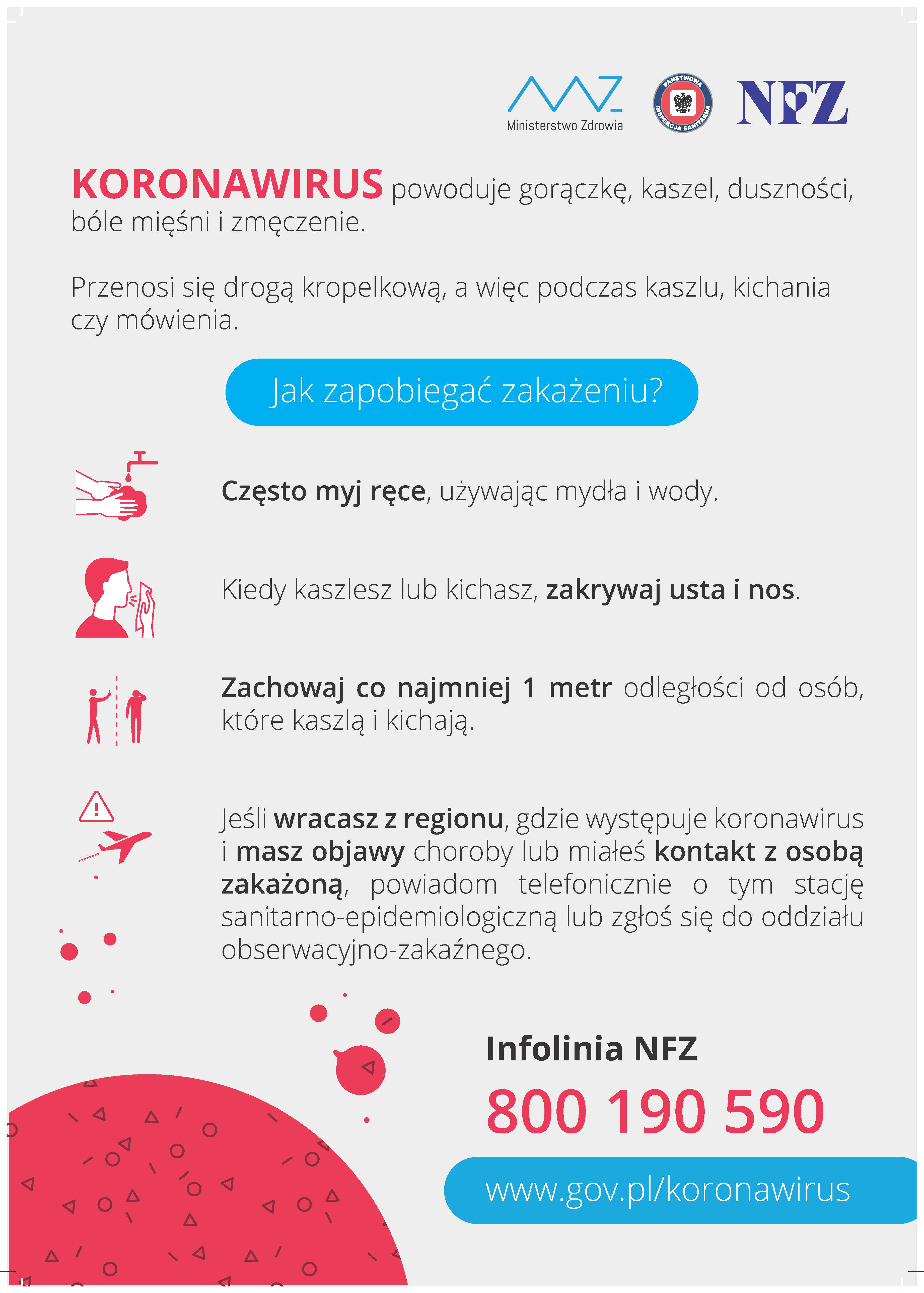 Plakat jak zapobiegać zakażeniu koronawirusem
